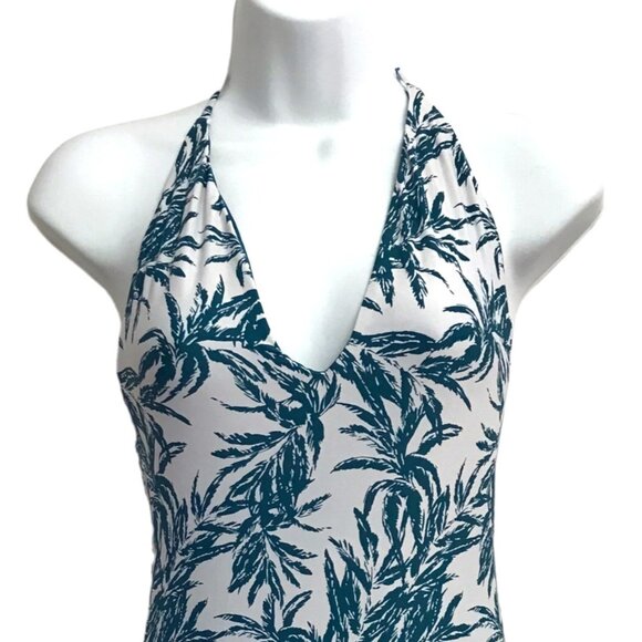 ONIA Nina One Piece Swimsuit Sz Urban Palms Print Plunge Neck Halter Open Back - Picture 2 of 6